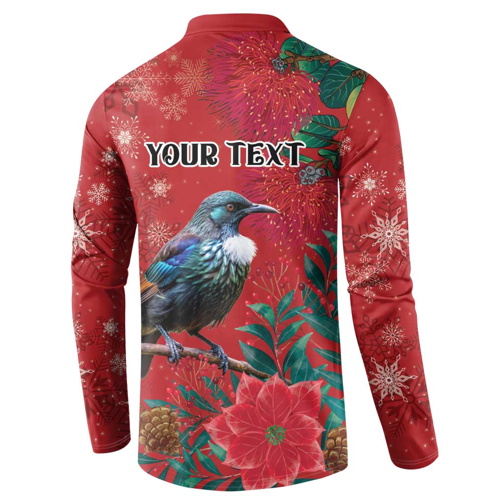 Tui Meri Kirihimete Personalised Button Sweatshirt Pohutukawa Flowers Red Motif - Polynesian Pride