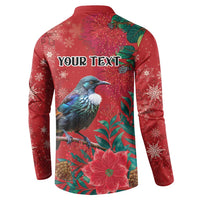 Tui Meri Kirihimete Personalised Button Sweatshirt Pohutukawa Flowers Red Motif - Polynesian Pride