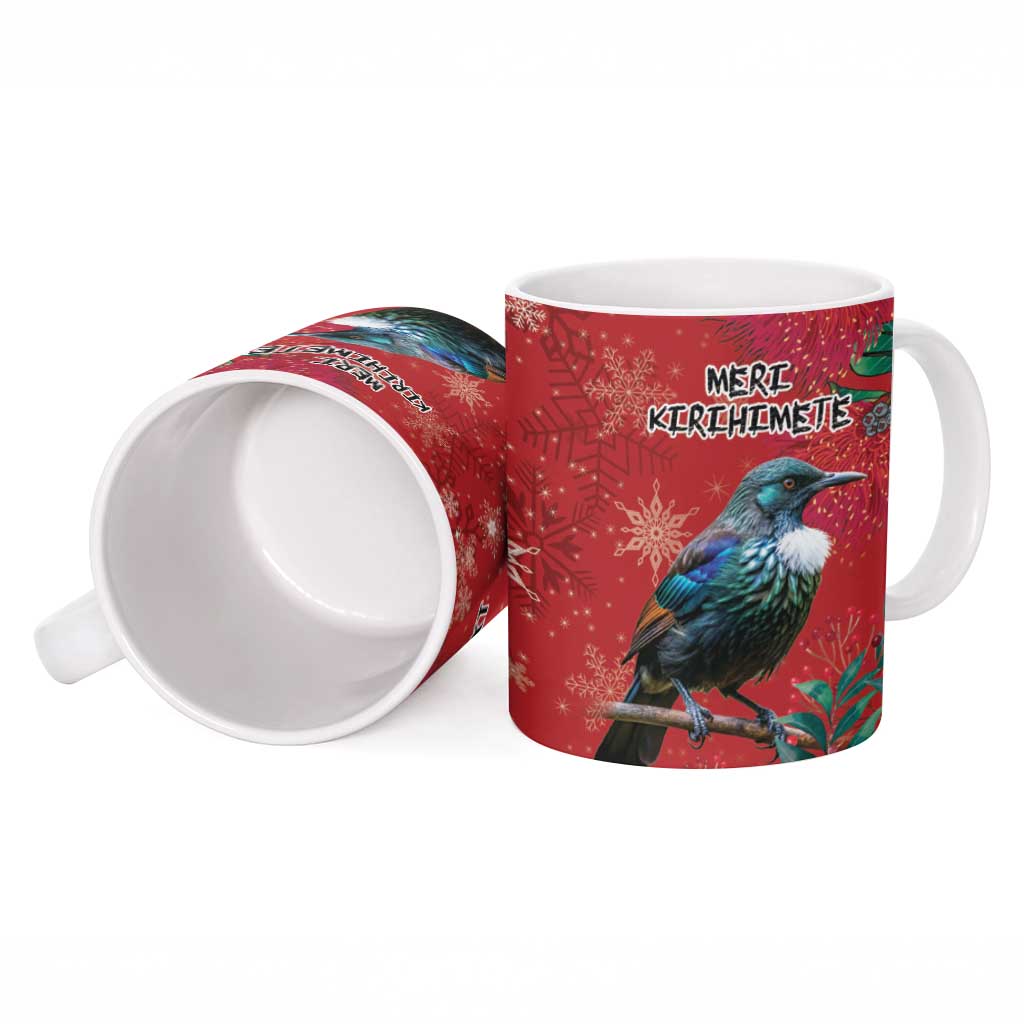 Tui Meri Kirihimete Personalised Ceramic Mug Pohutukawa Flowers Red Motif - Polynesian Pride