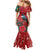 Tui Meri Kirihimete Personalised Family Matching Mermaid Dress and Hawaiian Shirt Pohutukawa Flowers Red Motif - Polynesian Pride