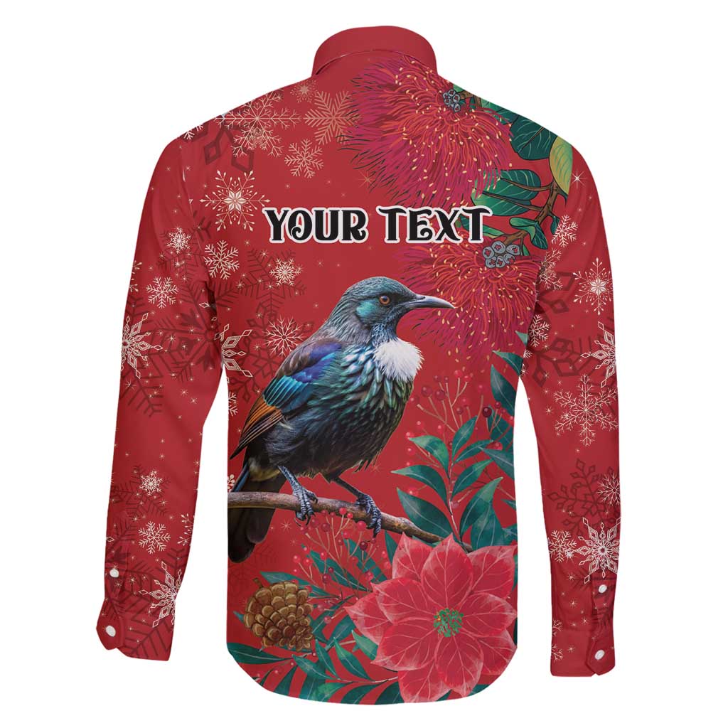 Tui Meri Kirihimete Personalised Family Matching Off Shoulder Short Dress and Hawaiian Shirt Pohutukawa Flowers Red Motif - Polynesian Pride