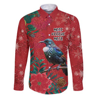 Tui Meri Kirihimete Personalised Family Matching Tank Maxi Dress and Hawaiian Shirt Pohutukawa Flowers Red Motif - Polynesian Pride