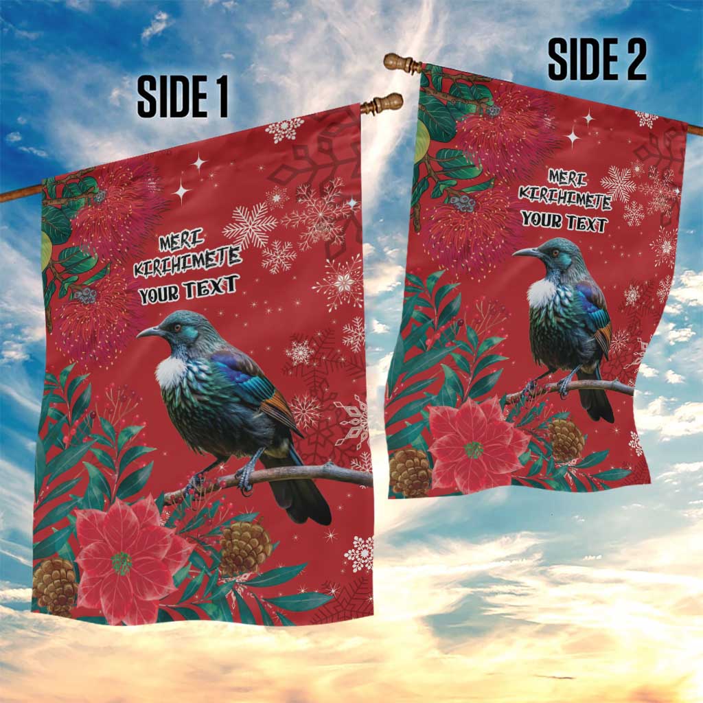 Tui Meri Kirihimete Personalised Garden Flag Pohutukawa Flowers Red Motif - Polynesian Pride