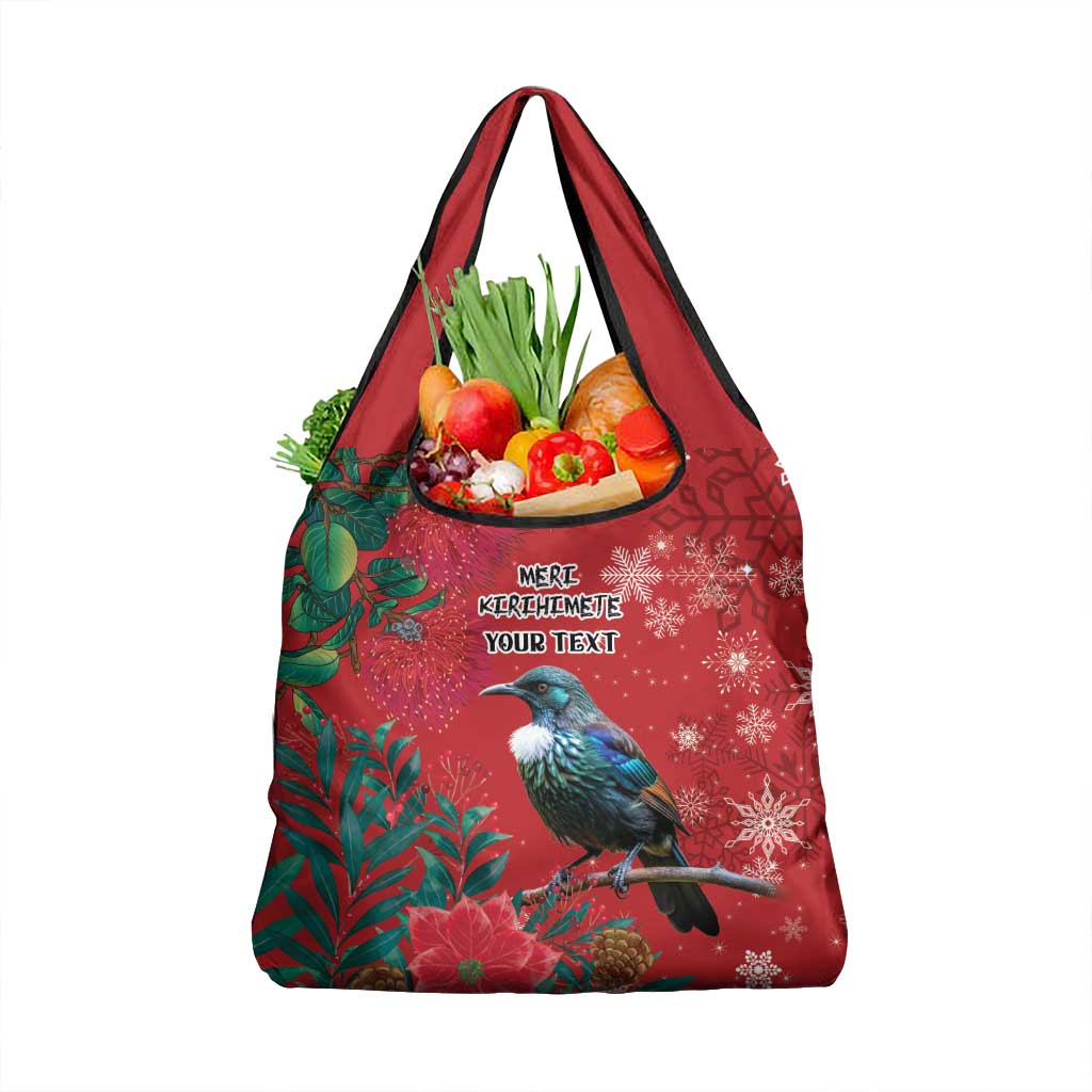 Tui Meri Kirihimete Personalised Grocery Bag Pohutukawa Flowers Red Motif - Polynesian Pride