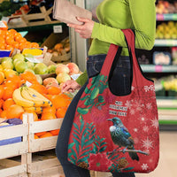 Tui Meri Kirihimete Personalised Grocery Bag Pohutukawa Flowers Red Motif - Polynesian Pride