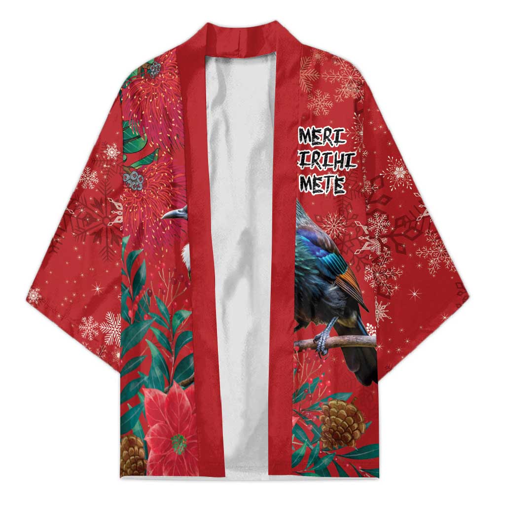 Tui Meri Kirihimete Personalised Kimono Pohutukawa Flowers Red Motif - Polynesian Pride