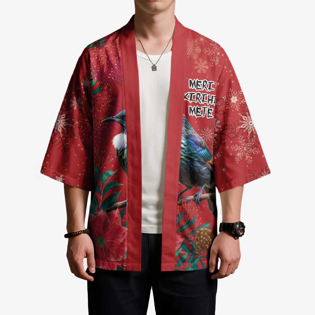 Tui Meri Kirihimete Personalised Kimono Pohutukawa Flowers Red Motif - Polynesian Pride