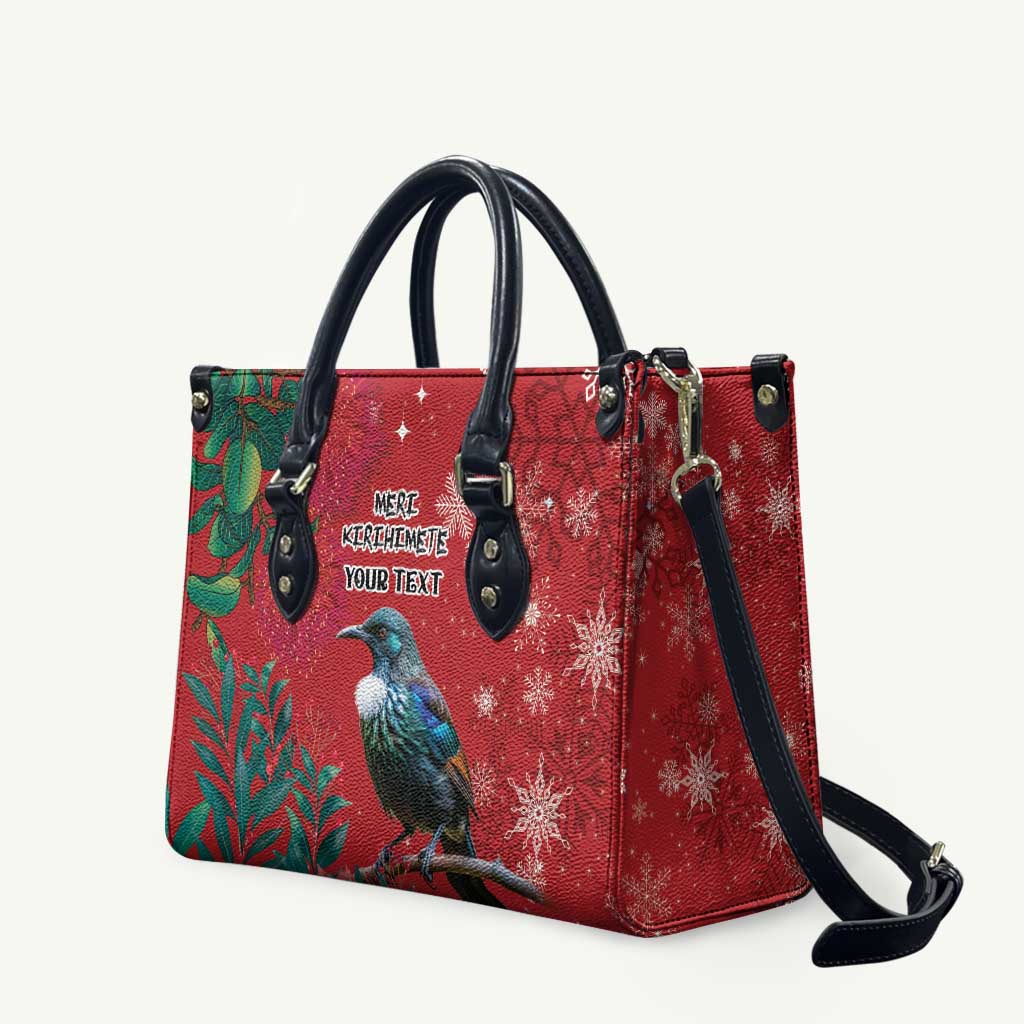 Tui Meri Kirihimete Personalised Leather Bag Pohutukawa Flowers Red Motif LT9 Red - Polynesian Pride