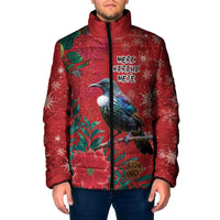 Tui Meri Kirihimete Personalised Padded Jacket Pohutukawa Flowers Red Motif - Polynesian Pride
