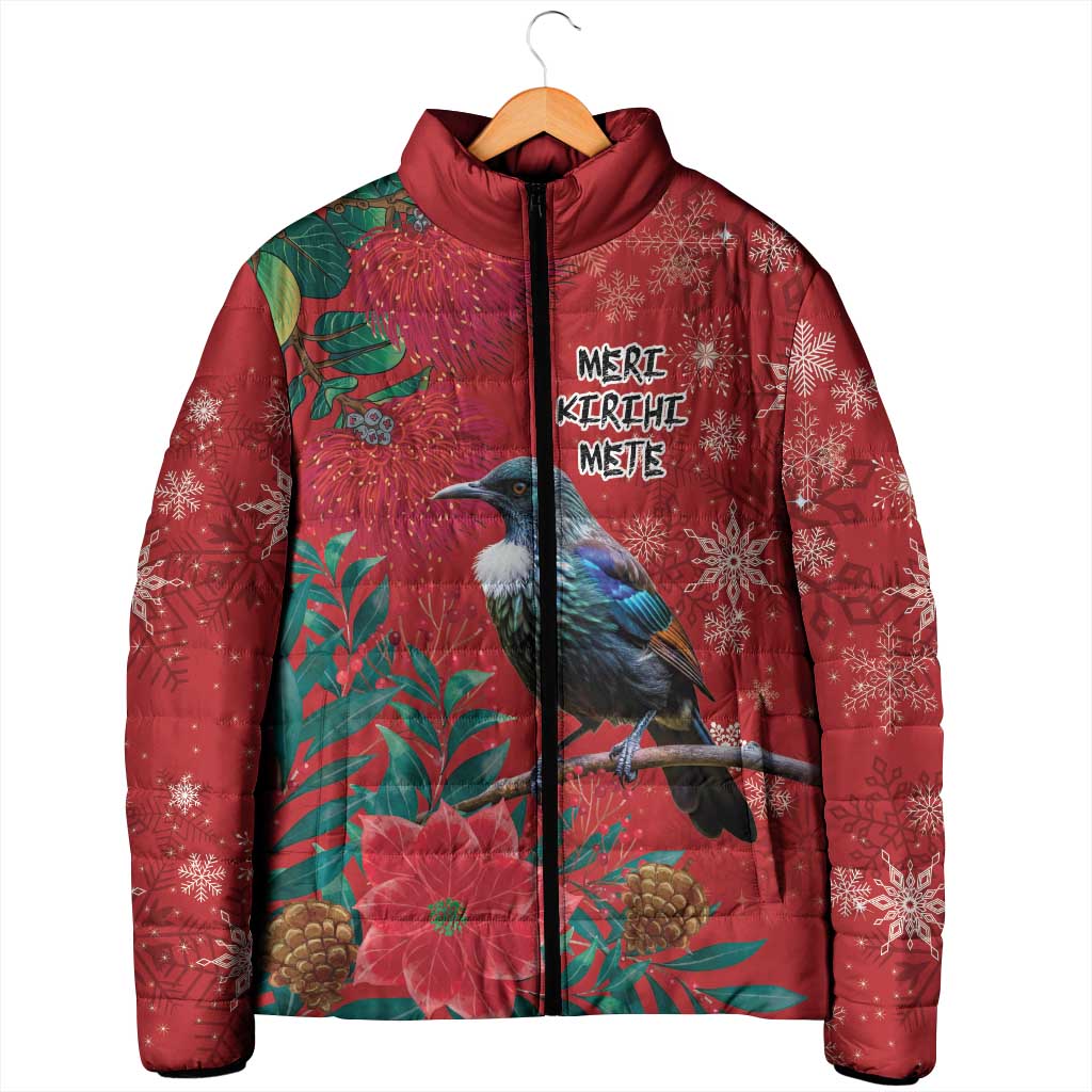 Tui Meri Kirihimete Personalised Padded Jacket Pohutukawa Flowers Red Motif - Polynesian Pride