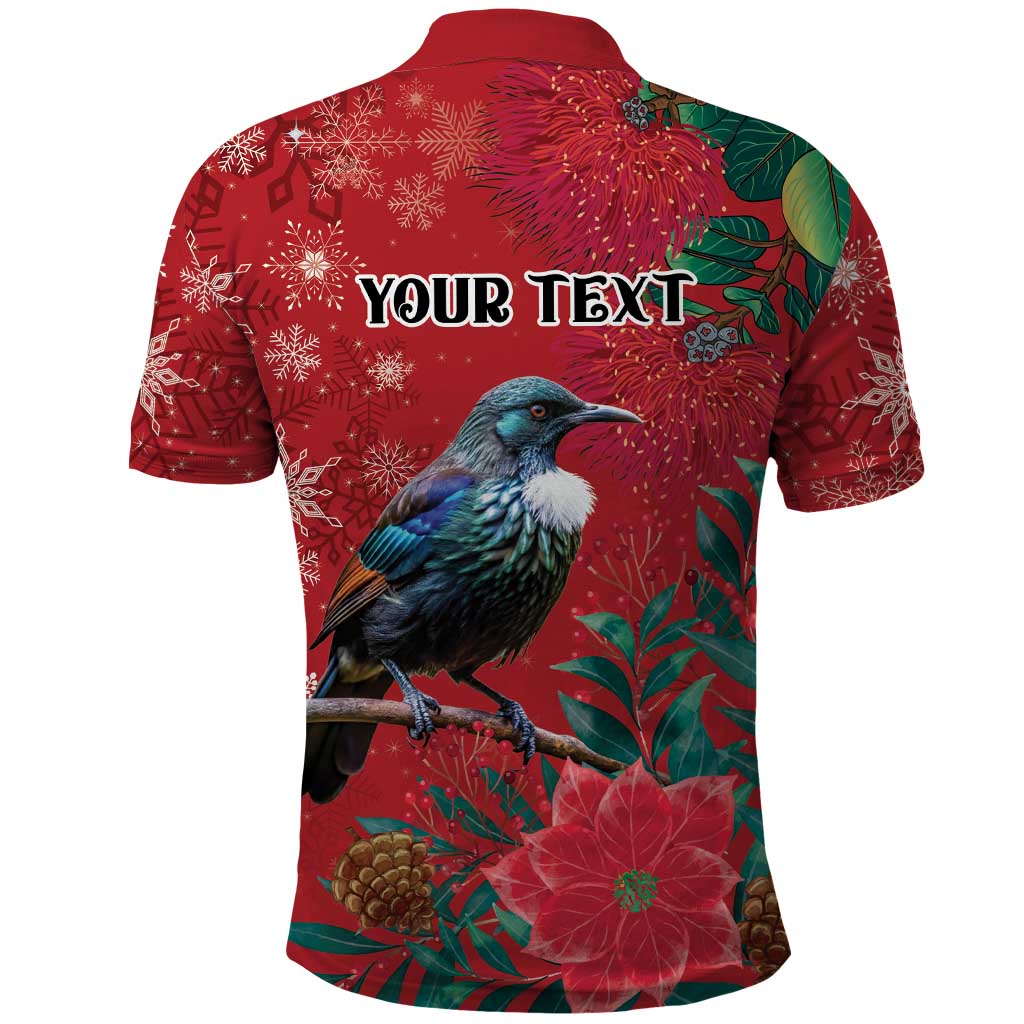 Tui Meri Kirihimete Personalised Polo Shirt Pohutukawa Flowers Red Motif - Polynesian Pride