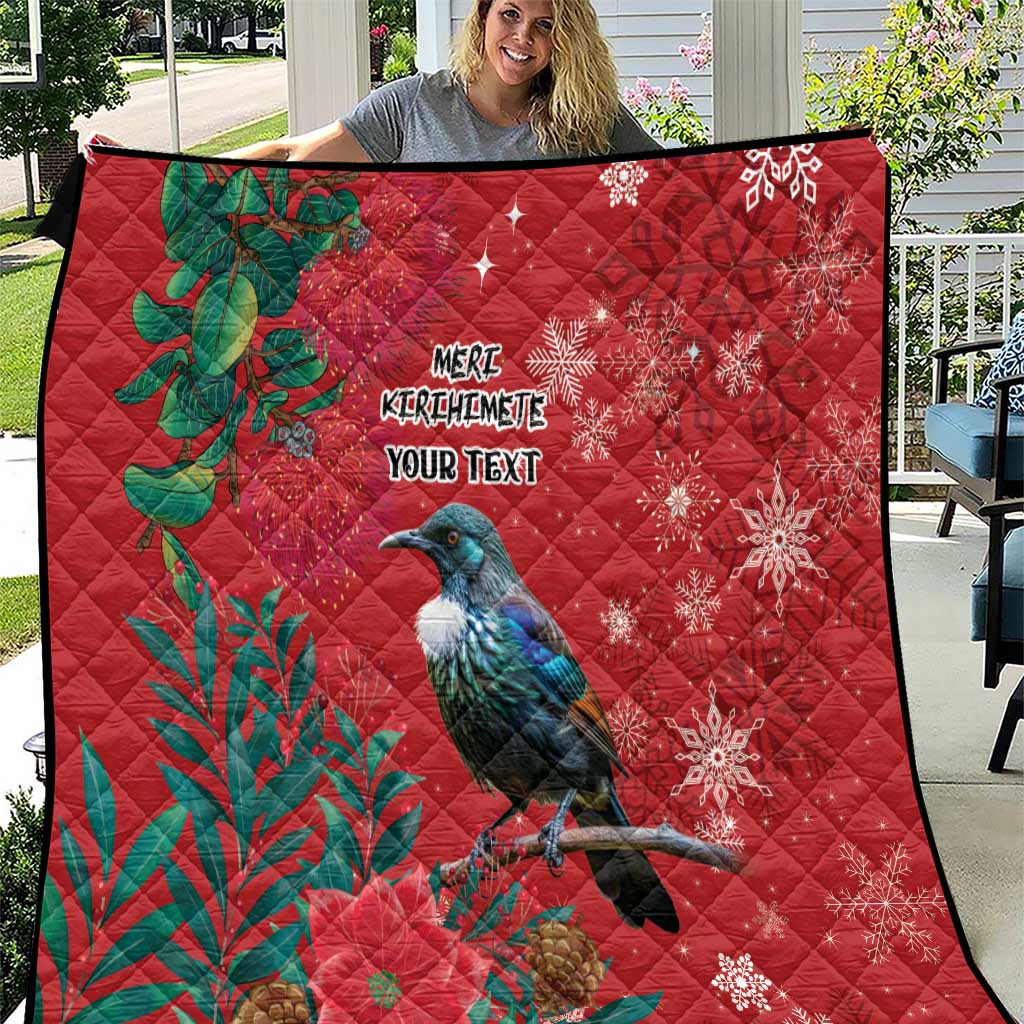 Tui Meri Kirihimete Personalised Quilt Pohutukawa Flowers Red Motif LT9 Red - Polynesian Pride