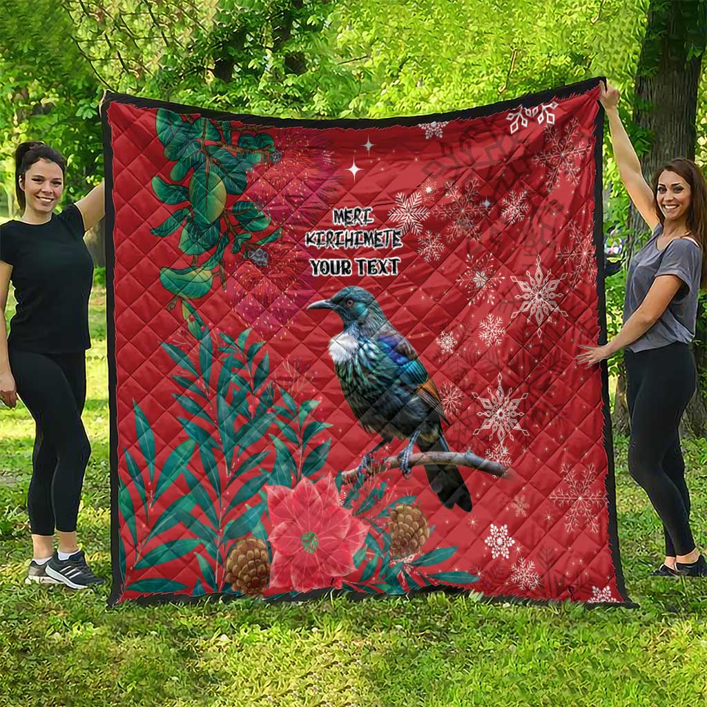 Tui Meri Kirihimete Personalised Quilt Pohutukawa Flowers Red Motif - Polynesian Pride
