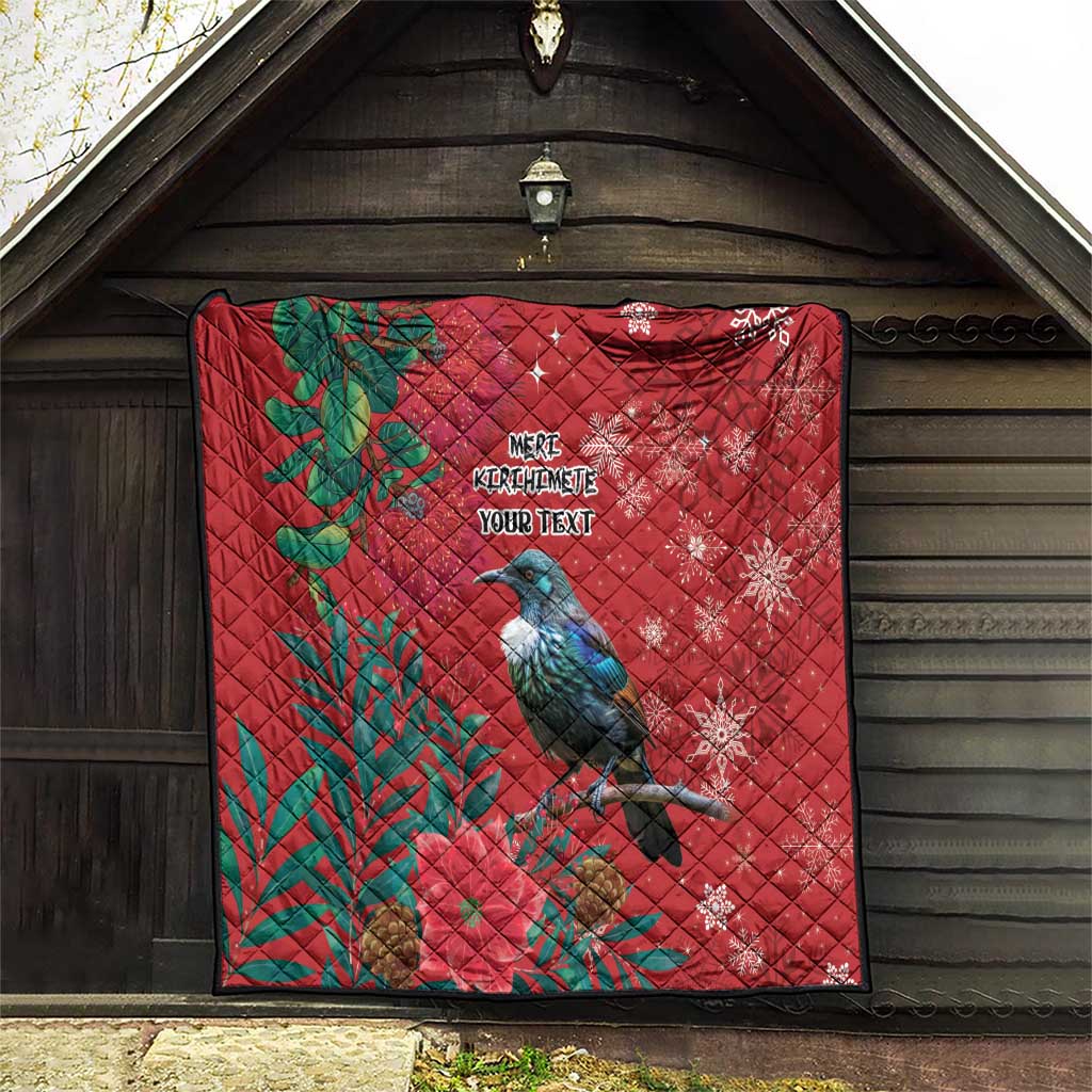 Tui Meri Kirihimete Personalised Quilt Pohutukawa Flowers Red Motif - Polynesian Pride