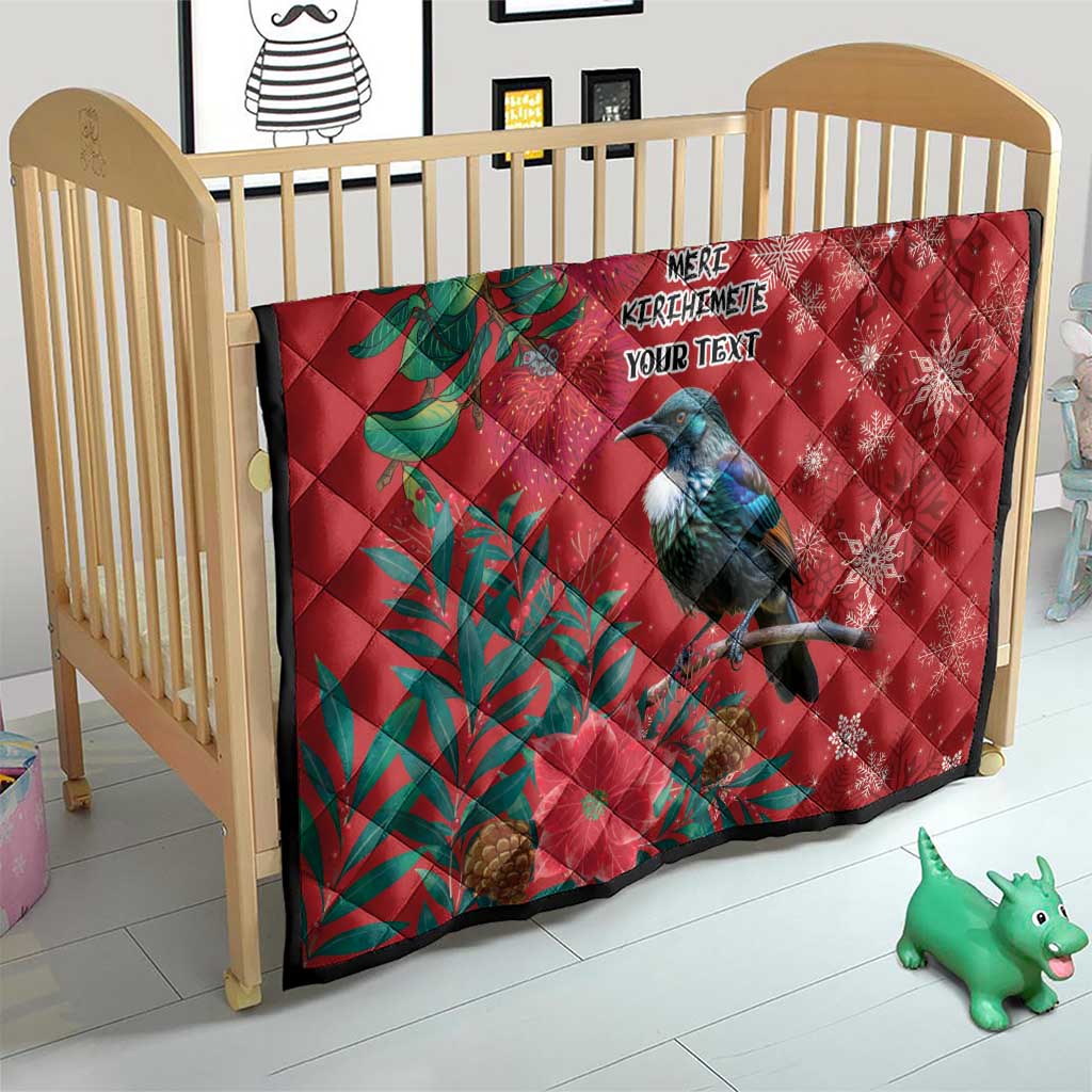 Tui Meri Kirihimete Personalised Quilt Pohutukawa Flowers Red Motif - Polynesian Pride