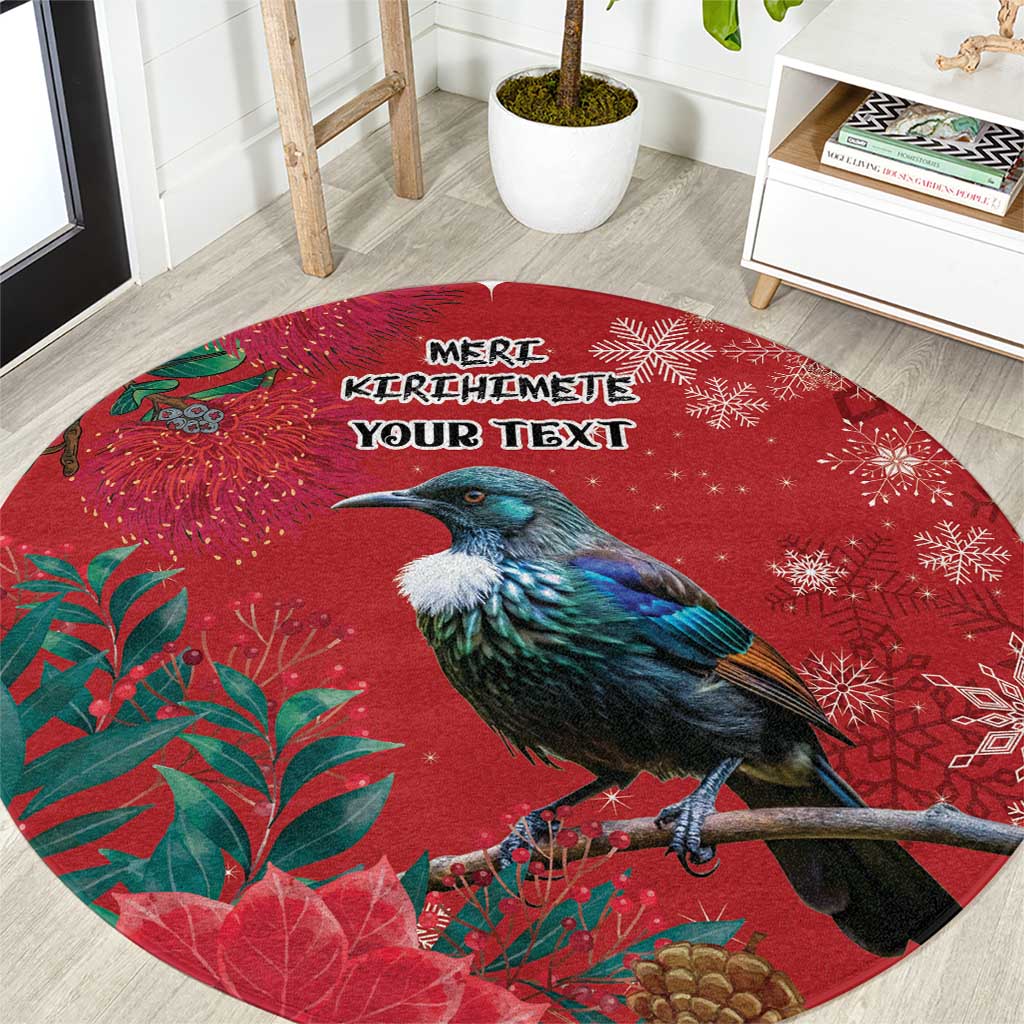 Tui Meri Kirihimete Personalised Round Carpet Pohutukawa Flowers Red Motif - Polynesian Pride