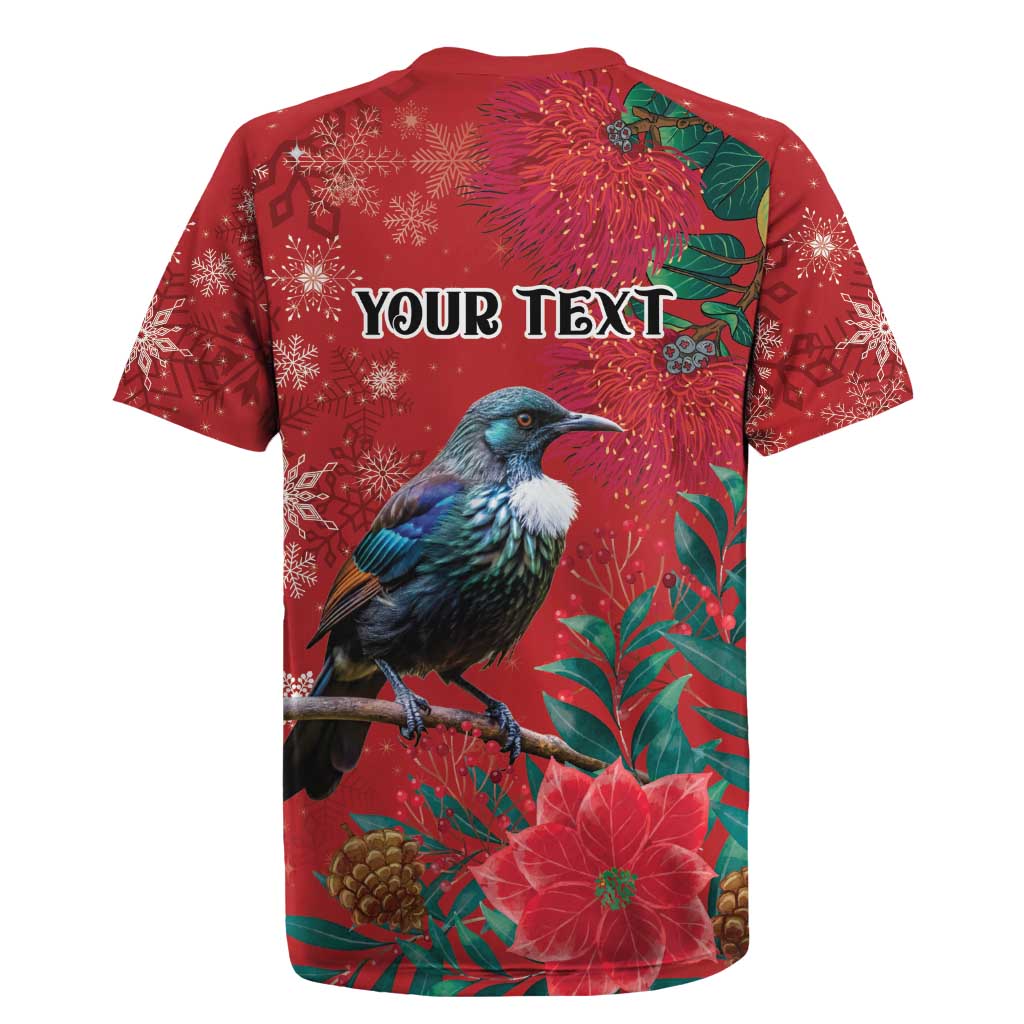 Tui Meri Kirihimete Personalised Rugby Jersey Pohutukawa Flowers Red Motif - Polynesian Pride