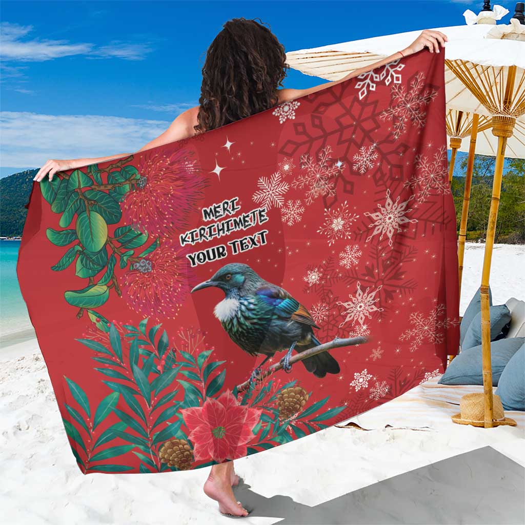 Tui Meri Kirihimete Personalised Sarong Pohutukawa Flowers Red Motif LT9 One Size 44 x 66 inches Red - Polynesian Pride