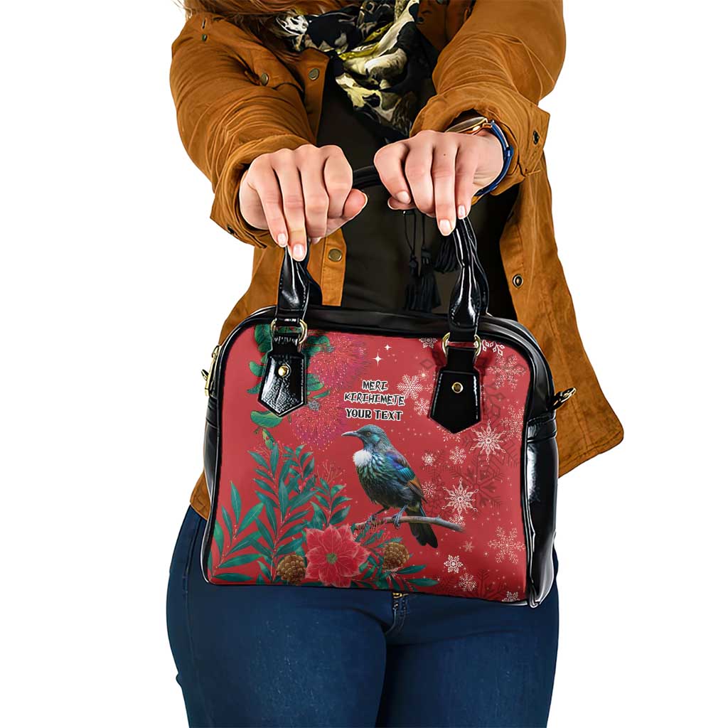 Tui Meri Kirihimete Personalised Shoulder Handbag Pohutukawa Flowers Red Motif LT9 One Size Red - Polynesian Pride