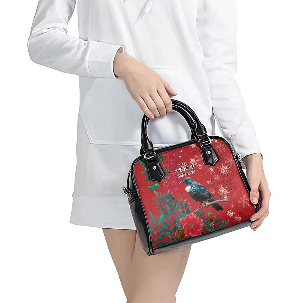 Tui Meri Kirihimete Personalised Shoulder Handbag Pohutukawa Flowers Red Motif - Polynesian Pride
