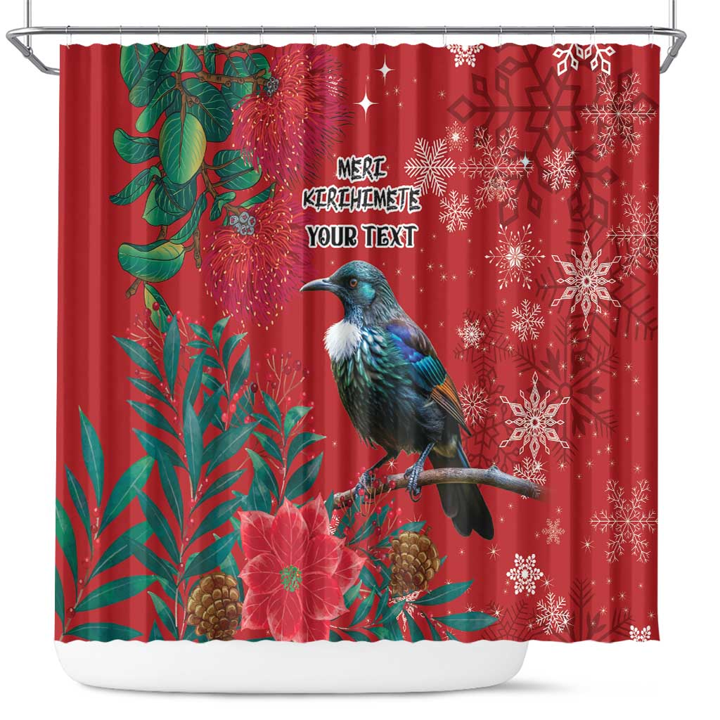 Tui Meri Kirihimete Personalised Shower Curtain Pohutukawa Flowers Red Motif LT9 Red - Polynesian Pride