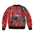 Tui Meri Kirihimete Personalised Sleeve Zip Bomber Jacket Pohutukawa Flowers Red Motif - Polynesian Pride