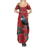 Tui Meri Kirihimete Personalised Summer Maxi Dress Pohutukawa Flowers Red Motif - Polynesian Pride
