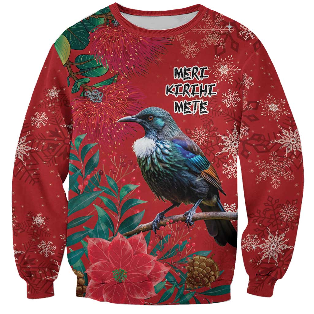 Tui Meri Kirihimete Personalised Sweatshirt Pohutukawa Flowers Red Motif - Polynesian Pride