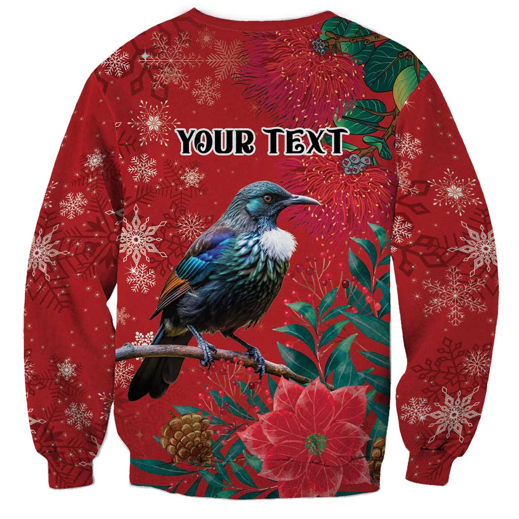 Tui Meri Kirihimete Personalised Sweatshirt Pohutukawa Flowers Red Motif - Polynesian Pride