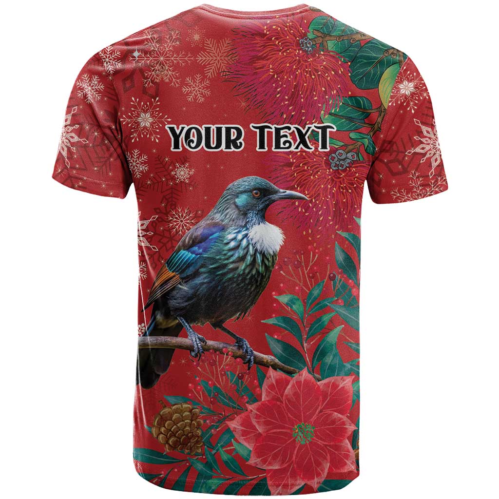 Tui Meri Kirihimete Personalised T Shirt Pohutukawa Flowers Red Motif - Polynesian Pride
