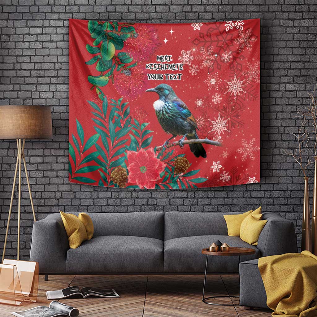 Tui Meri Kirihimete Personalised Tapestry Pohutukawa Flowers Red Motif LT9 Red - Polynesian Pride