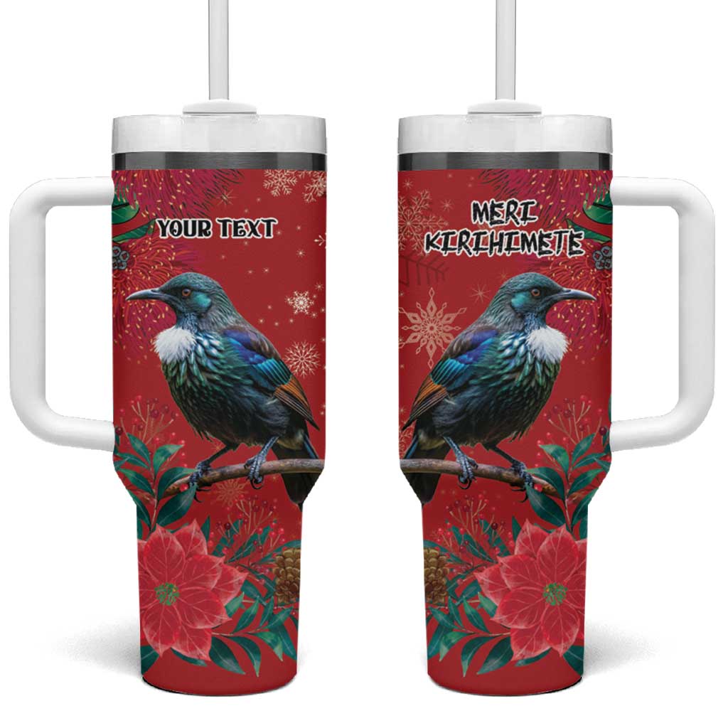 Tui Meri Kirihimete Personalised Tumbler With Handle Pohutukawa Flowers Red Motif - Polynesian Pride