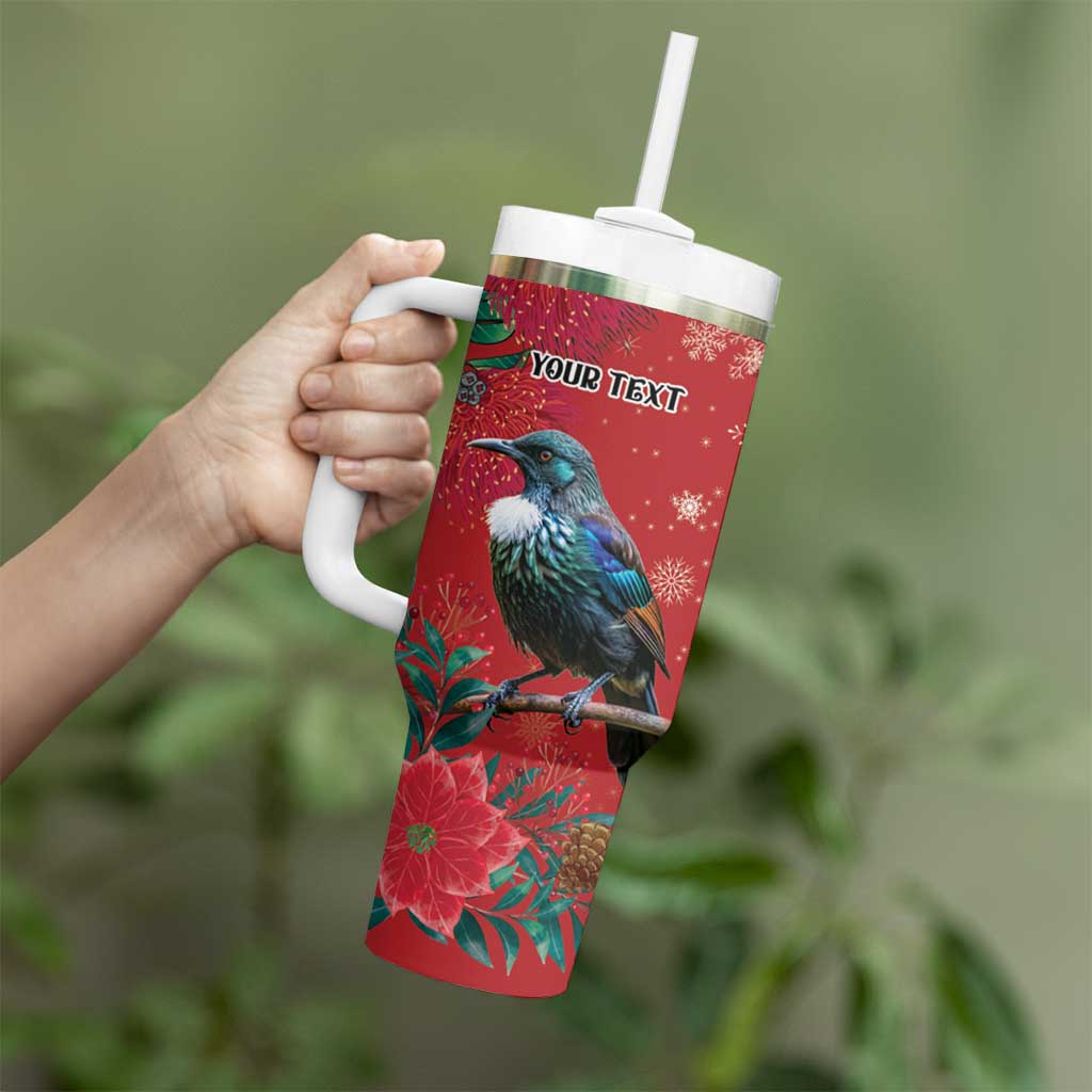 Tui Meri Kirihimete Personalised Tumbler With Handle Pohutukawa Flowers Red Motif - Polynesian Pride
