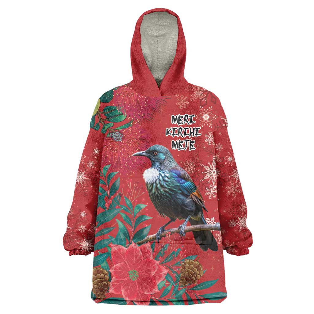 Tui Meri Kirihimete Personalised Wearable Blanket Hoodie Pohutukawa Flowers Red Motif LT9 One Size Red - Polynesian Pride