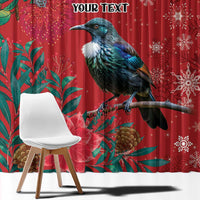 Tui Meri Kirihimete Personalised Window Curtain Pohutukawa Flowers Red Motif - Polynesian Pride