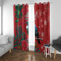 Tui Meri Kirihimete Personalised Window Curtain Pohutukawa Flowers Red Motif - Polynesian Pride