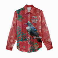 Tui Meri Kirihimete Personalised Women Casual Shirt Pohutukawa Flowers Red Motif - Polynesian Pride