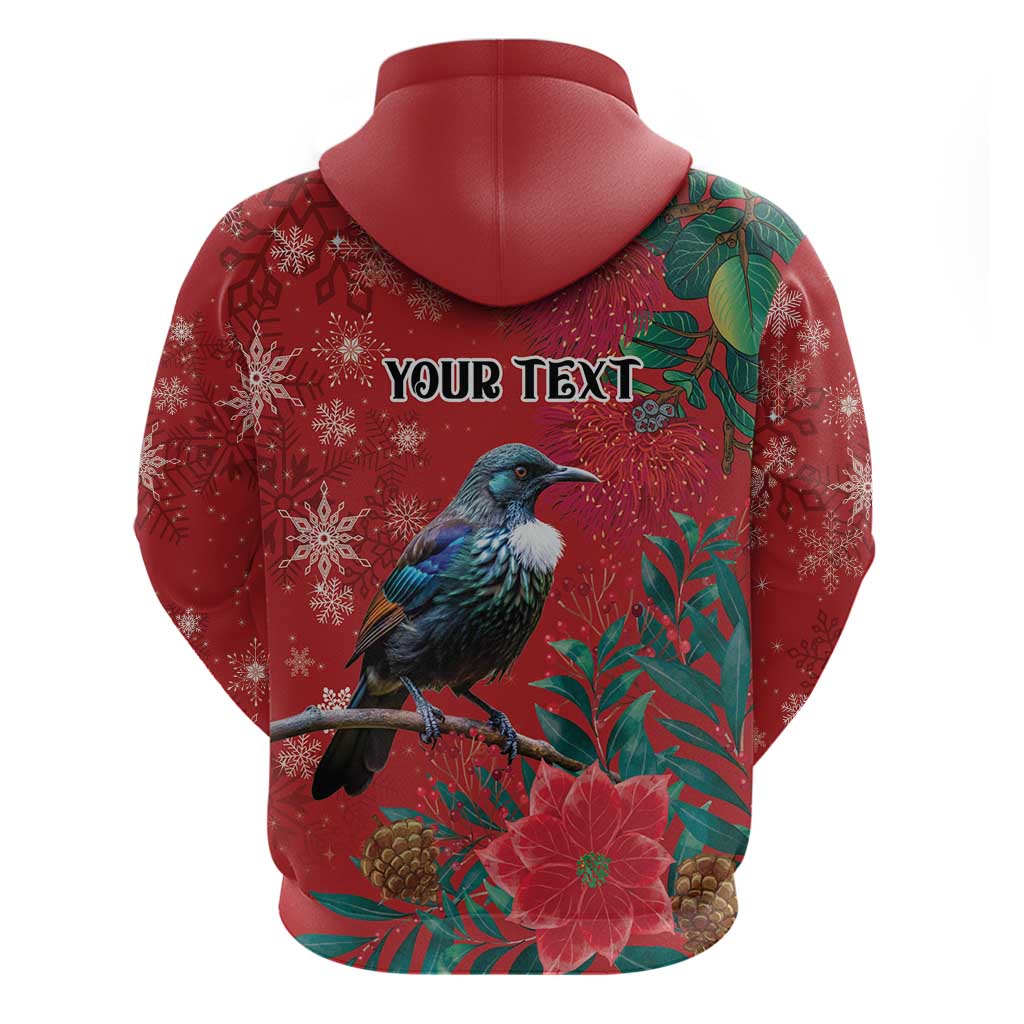 Tui Meri Kirihimete Personalised Zip Hoodie Pohutukawa Flowers Red Motif - Polynesian Pride