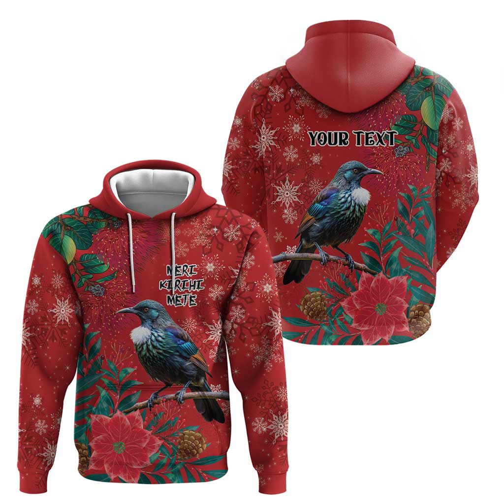 Tui Meri Kirihimete Personalised Zip Hoodie Pohutukawa Flowers Red Motif - Polynesian Pride