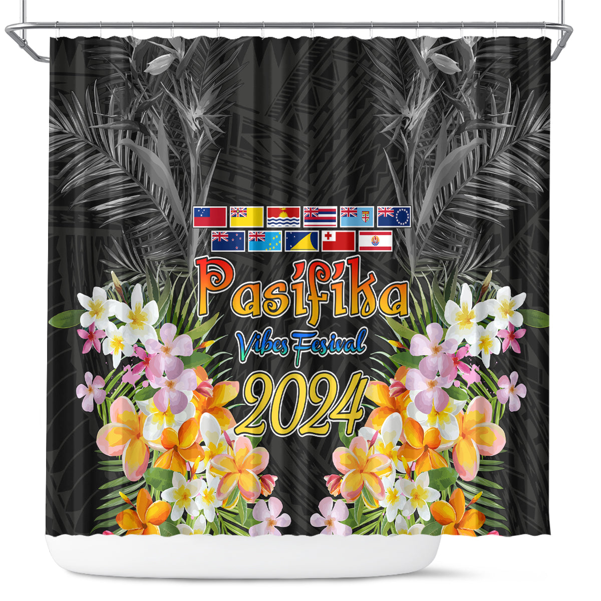 Pasifika Vibes Festival 2024 Auckland Shower Curtain LT9 Black - Polynesian Pride