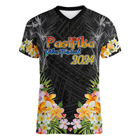 Pasifika Vibes Festival 2024 Auckland Women V Neck T Shirt LT9 Female Black - Polynesian Pride