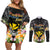 Pasifika Vibes Festival 2024 Couples Matching Off Shoulder Short Dress and Long Sleeve Button Shirt Kanaka Maoli With Hawaiian Islands LT9 Black - Polynesian Pride