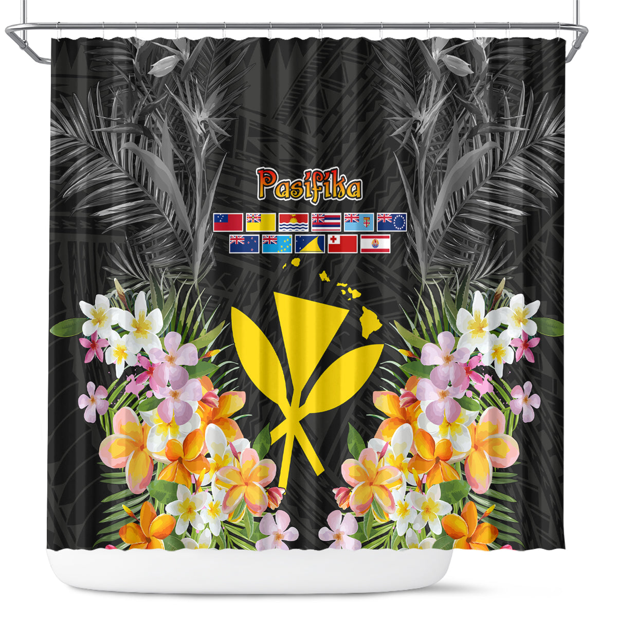 Pasifika Vibes Festival 2024 Shower Curtain Kanaka Maoli With Hawaiian Islands LT9 Black - Polynesian Pride