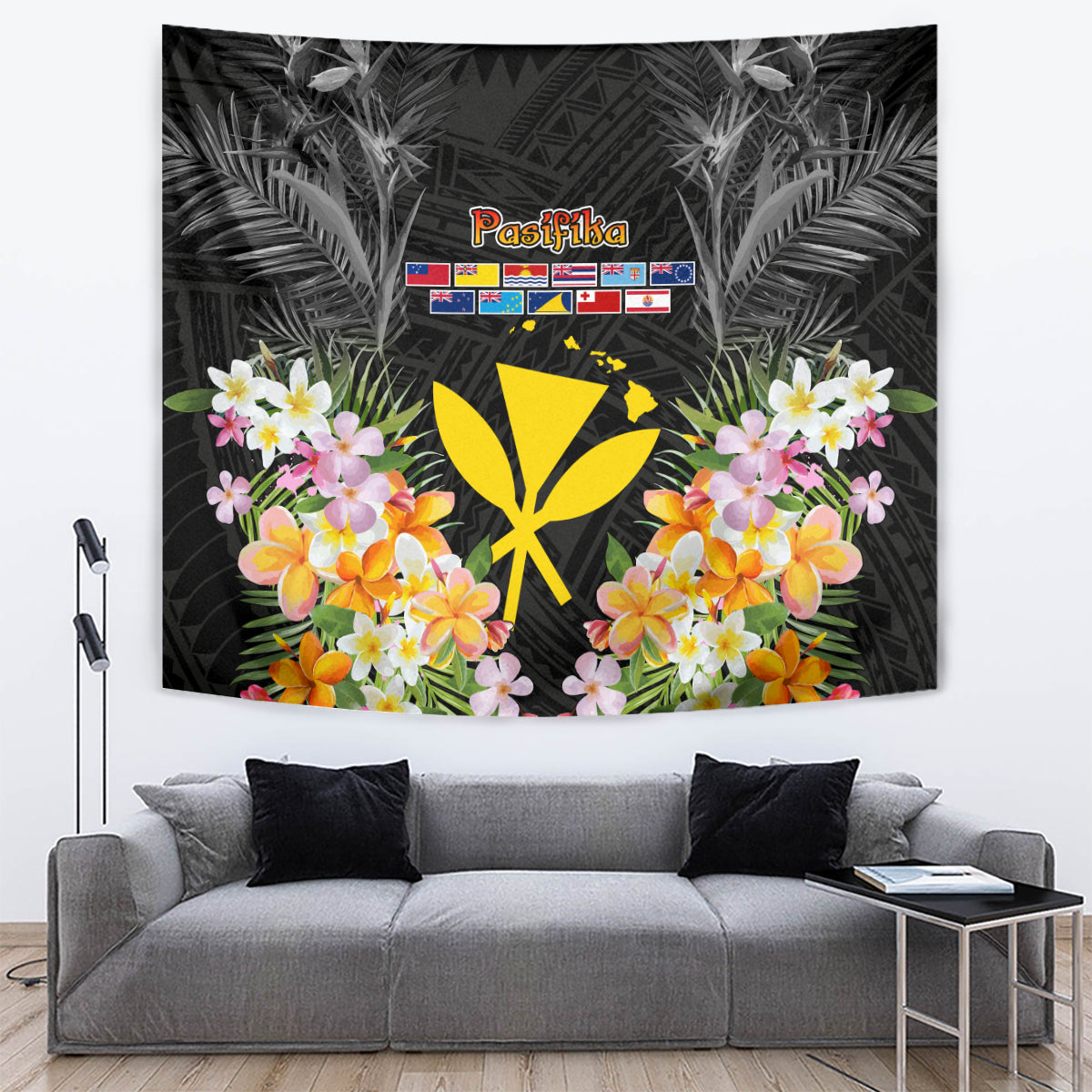 Pasifika Vibes Festival 2024 Tapestry Kanaka Maoli With Hawaiian Islands LT9 Black - Polynesian Pride