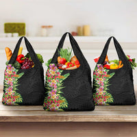 Hawaii Tropical Flowers Tribal Pattern Grocery Bag No1