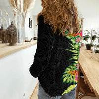 Hawaii Tropical Flowers Tribal Pattern Women Casual Shirt No1 LT9 - Polynesian Pride