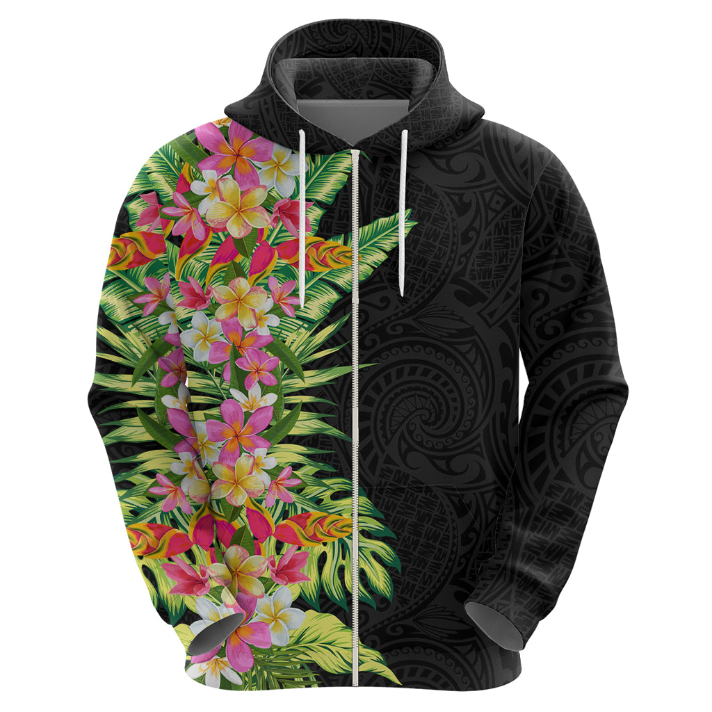 Hawaii Tropical Flowers Tribal Pattern Zip Hoodie No1 LT9 - Polynesian Pride
