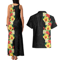 Hawaii Tropical Flowers Tribal Pattern Couples Matching Tank Maxi Dress and Hawaiian Shirt No2 LT9 - Polynesian Pride