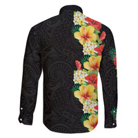 Hawaii Tropical Flowers Tribal Pattern Family Matching Off Shoulder Short Dress and Hawaiian Shirt No2 LT9 - Polynesian Pride