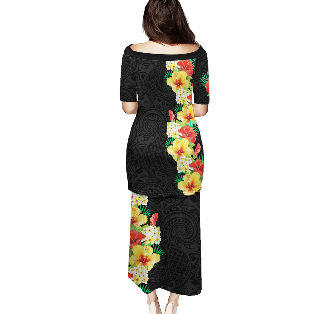 Hawaii Tropical Flowers Tribal Pattern Puletasi No2 LT9 - Polynesian Pride